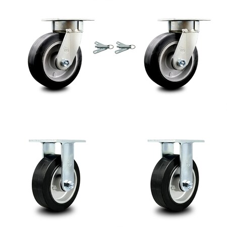 Service Caster 6 Inch Kingpinless Rubber on Aluminum Wheel Caster Swivel Locks 2 Rigid, 2PK SCC-KP30S620-RAR-BSL-2-R-2